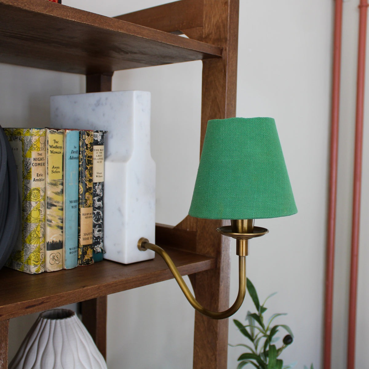 Oriana B - Marble Bookshelf Lamp With Green Shade